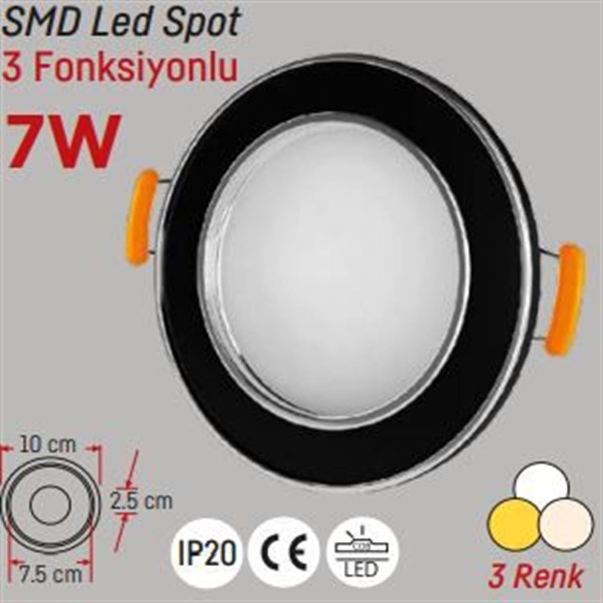 220 V 5W SMD LED SPOT SİYAH+ SILVER KASA 3 FONKSİY 1